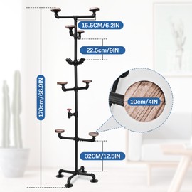 Vrietina Hat Rack, 6 Tier Heavy Duty Black Metal Pipe Coat Rack Stand with 13 Hooks, Hat Rack Stand for Jackets, Hats, Bags, Entryway Organizer for Bedroom, Living Room, Closet