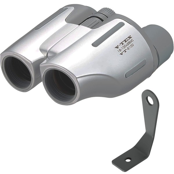 Kenko VT-8100 V-TEX Binoculars, 18-100 x 28, Porro Prism, 18x to 100x, 28cal, Silver