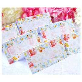 Pack of 12 Floral Wedding Place Cards, Red & Pink Roses, Flower Design Dinner Party Guest Name Card