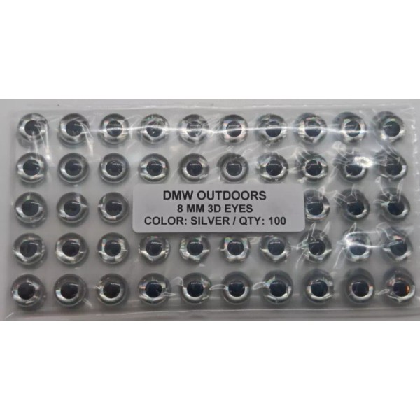 Unbranded 100pcs, Soft Holographic SILVER 3d adhesive fish eyes  8mm,