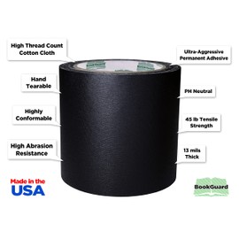 BookGuard 4 inch Premium Bookbinding Repair Cloth Tape, 15 Yard Roll, Black