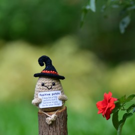 KALAWALK Funny Positive Potatoes 1 Pcs Crochet with Positive Affirmations Cards for Inspirational Novelty Happy Potato for Party Decorations (KK-CKD01Ptt-bl)