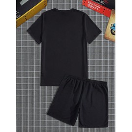 SOLY HUX Men's Letter Graphic Short Sleeve Tee and Drawstring Waist Track Shorts Set Casual 2 Piece Outfit Black Letter L