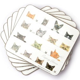 Ashdene Peeping Felines Collection - Coasters - Set of 6, 4.25 in. x 3.5 in., 518912