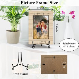 HQLOW Sisters Gift Sister Picture Frame Friendship Gifts for Women, Graduation Gift Birthday Gifts Table Desk Shelf Decor Wood Photo Frame Fits 4x6 Vertical with Stand for Friends -06
