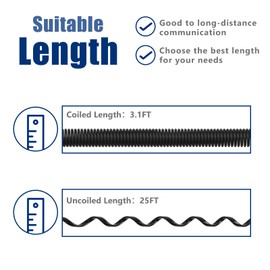 Awishwell Telephone Cord 25FT Uncoiled/ 3.1FT Coiled, 2 Pack Phone Cord, RJ9 Long Phone Cord for Landline, Black Curly Handset Cord for Corded Landline Phone, Use in Ofiice/Home