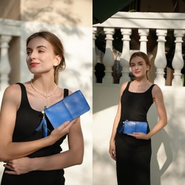 befen Wristlet Wallets for Women, Genuine Leather Clutch Wallet Purses Credit Card Holder Organizer Ladies Travel Clutch Bags with Wrist Strap