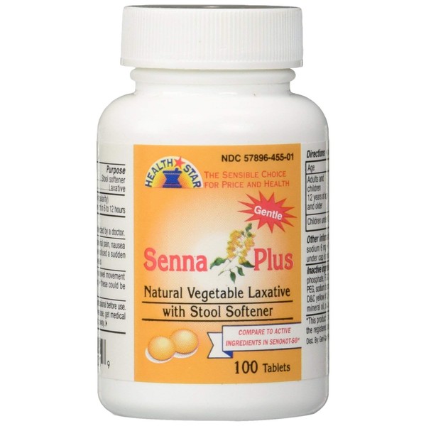 Senna Plus Natural Vegetable Laxative with Stool Softener - 100 Tablets