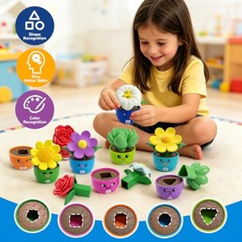 10 Sets Flower Garden Toddler Toys, Kids Gardening Building Toy, Color Shape Sorting & Stacking Game, Montessori Preschool Learning Activities for Toddlers 1 2 3 Year Old