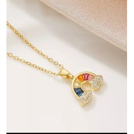 Rainbow 18k Gold Plated Rainbow Necklace & Pendant Minimalistic Gold Chain Small Zircons