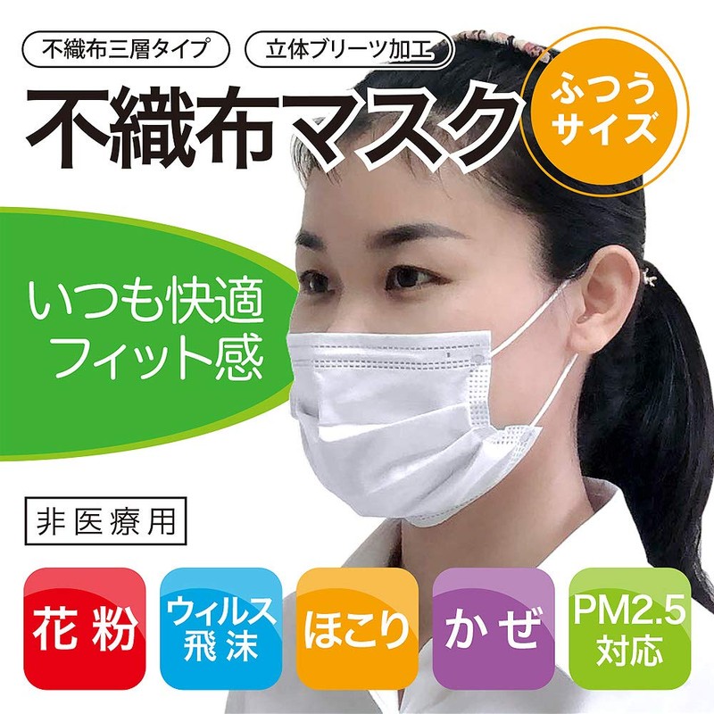Urban Tsusho Non-Woven Mask, 50 Pieces, Elastic Cord Ears, Meltblow