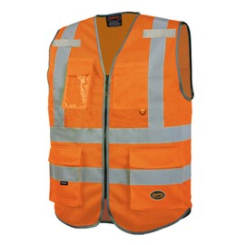 Pioneer Safety Vest for Men – Hi Vis Reflective Mesh Neon, 9 Pockets, Zipper - Construction, Traffic, Security Work – Orange, Yellow/Green