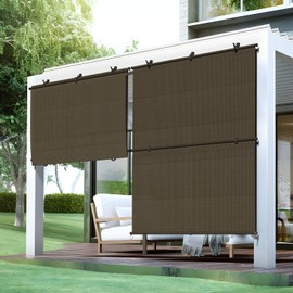 Bynbbur Outdoor Patio Shades 4'W x 6'H Foldable Roller Blinds, 220 GSM Sun Shade Roll Up Porch Screens Exterior Shade Cloth for Deck Pergola Backyard, Brown
