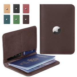 ALLIVE Passport Holder for Travel, Genuine Leather Passport Holder with Airtag Women Men,Travel Must Haves Airport Essentials, Passport Cover Travel Gifts Brown
