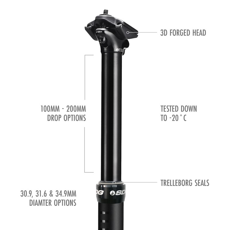 SDG Components Tellis Dropper Seatpost Black, 34.7Mm, 125Mm