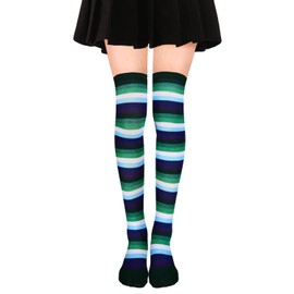Benefeet Sox Green Striped Thigh High Socks for Women Cute Colorful Rainbow Striped Knee High Socks for Teen Girls Retro Vintage Over The Knee Socks Long Tube Cotton Socks Cosplay Thigh Highs Stocking