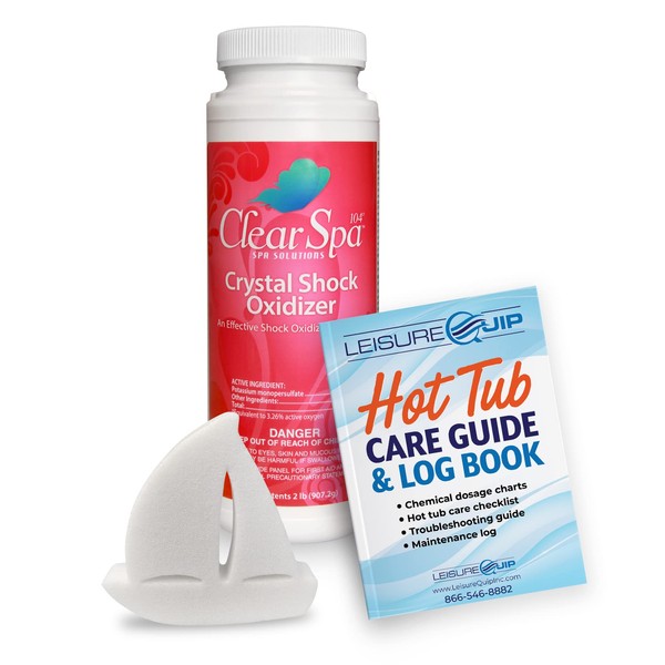 Clear Spa Crystal Shock Oxidizer 2lb with LeisureQuip ScumBoat Scum Absorber & LeisureQuip Hot Tub Care Guide E-Book