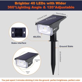 LEREKAM Solar Spot Lights Outdoor, IP65 Waterproof 40 LEDs Solar Landscape Spotl
