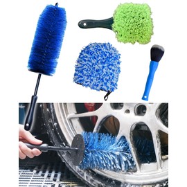 oesee Car Wheel Cleaning Kit: Wheel and Rim Flagged Tip Brush, Bendable Barrel Brush, Wheelie Mitt, Scratch-Free Detail Brush for Rims & Tires - Durable & Multipurpose Clean Wheel Hard to Reach Areas