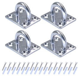 ciciment Stainless Steel Eye Plate Set - 4pcs Heavy-Duty M8 Square Pad Eye Plates with Screws for Wall & Ceiling Hanging