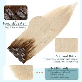 Clip in Hair Extensions Straight Human Hair for Women 100% Real Full Head Human Hair 24inch 7PCS 140G Balayage Chocolate Brown Highlighted Dirty Blonde Brazilian Remy Double Weft Hair Extentions