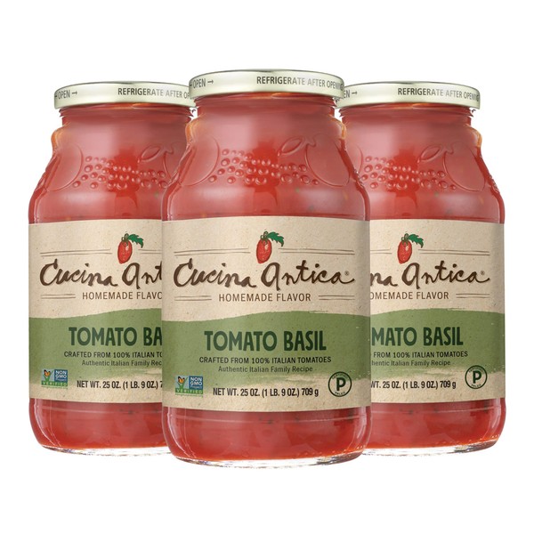 Cucina Antica Pasta Sauce, Tomato Basil, 25 Ounce (Pack Of 3)