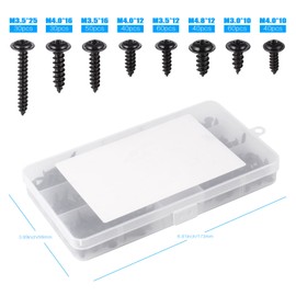 350PCS Self Tapping Screws, Black Screws Assortment M3 M3.5 M4 M4.8, Carbon Steel Pan Head Screws Galvanized Small Screws, Anti-rust Self Drilling Wood Screws for Repairing with Storage Box, 8 Size