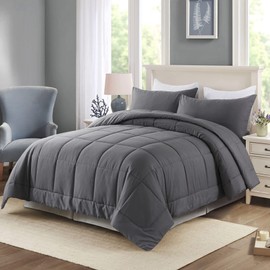 DOWNCOOL Full Size Comforter Sets -All Season Bedding Comforters Sets with 2 Pillow Cases -3 Pieces Bed Set Down Alternative Comforter Set -Grey Bedding Sets Full(82"x86")