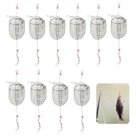 Taicols Fishing Bait Traps Cage,10 Pcs Stainless Steel Feeder Basket Lure Holder Tackle Metal Lures Hamper Crawfish Baskets Fish Carp Crab Accessories Hair Crayfish Spring Rod Coil Banks Chum Bag