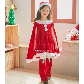 Cnstone 3-Piece Set Christmas Santa Clothes for Girls, Cosplay Costume Dress One-Piece, Kids Costume for Events, Children's Santa Claus (Red, 160cm/Adult M)