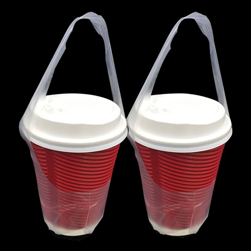 FERENLI 12.5x23cm 100 Pcs Clear Plastic Handle Drink Containers Bags