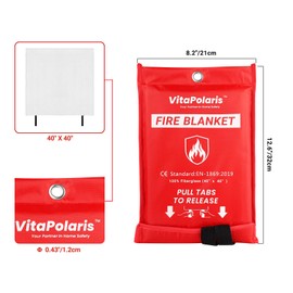 VitaPolaris Heavy-Duty Emergency Fire Blanket for Home and Kitchen- 1 Pack - 40” x 40” fire Extinguisher Blanket, Class K Fire Blanket for Kitchen,Fiberglass Fire Blanket for Home