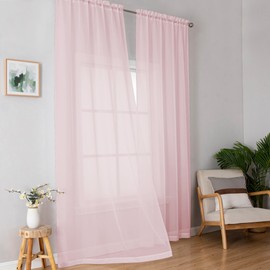 OWENIE Extra Long Sheer Curtains 96 Inches Long, Rod Pocket Airy Solid Blush Sheer Panels, Elegant Voile Sheer Curtains & Drapes for Living Room Bedroom 2 Panels Set, Each 42Wx96L inch