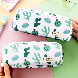 MAMUNU Pencil Case Girls Teenagers 3 Compartments Large Storage Pencil Case for Middle High School College Office Student Girls Adult Gift, Cactus, pocket organizer