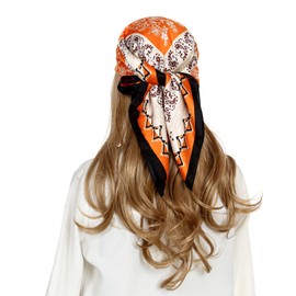 RIIQIICHY Head Scarf Like Silk Satin Hair Scarf for Women Sleeping Square Designer Bandana Paisley Scarf for Hair Wrapping at Night 27.5 Inch