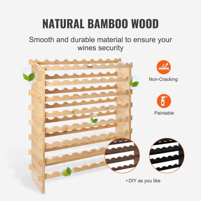 8-Tier 72 Bottle Stackable Modular Wine Rack Bamboo Wood Display