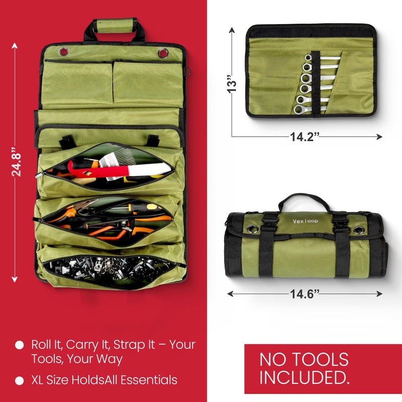 Vexloop Roll Up Tool Bag Organizer, Motorcycle Tool Bag for