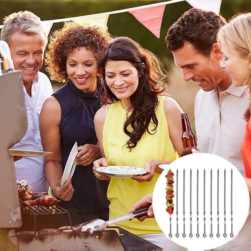 Barbecue Skewers, 10 PCS Flat Long Reusable Steel Metal Skewers