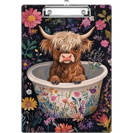 Highland Cow Clipboard, Cute Decorative Clip Board with Metal Clip Pretty Plastic Clipboards A4 Standard Size 12.6" X 8.9" for Kids, Teacher, Students, Nurses & Office