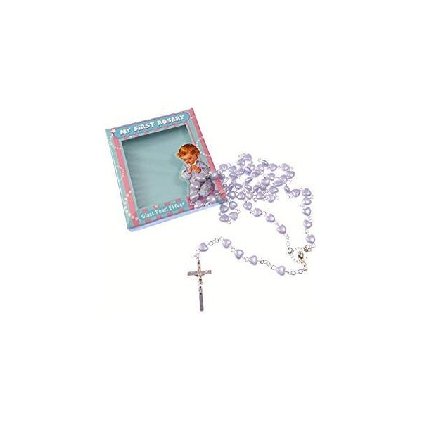 C BC My 1st rosary childs boy white resin heart small rosary beads fab Communion gift