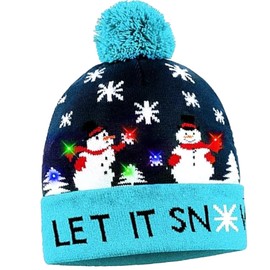 Christmas Hats, LED Christmas Hat, Christmas Hat Children, Luminous Christmas Hats, Christmas Hats, One Size for Adults and Children, Knitted Hat Gifts for Christmas (Snowman)
