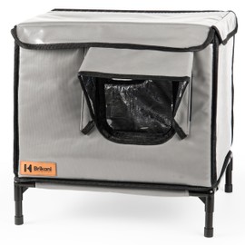 Brikani Indoor/Outdoor Cat House - Weatherproof Cat Shelter for Outside with Rear Window- Insulated Elevated House for Stray/Barn Cats with Cozy Cushion - Waterproof Feral Cat House