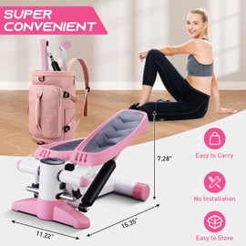 Pupzo Steppers for Exercise, Stair Stepper with Resistance Bands (Pink 2)