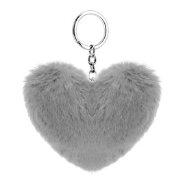 Soleebee Soft Artificial Rabbit Fur Keychain Love Heart Plush Key Ring Cute Bag Charm for Women Girls (Gray)