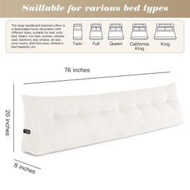 Activance Large Triangular Headboard Wedge Bed Rest Reading Pillow Backrest Positioning Support Bolster Cushion with Removable Cover (White, King: 76x8x20 Inches)