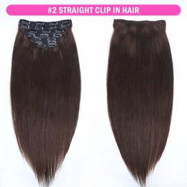 Unipearl Straight Clip-In Real Hair Extensions, 50 cm / 20 Inches, 8 Pieces, 120 g, #2 Brown Hair Extensions for Women, Straight Remy Hair Extensions, Clip-In