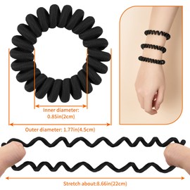 ZOUIQSS Spiral Hair Bobbles, Ponytail Holder, Phone Cable Hair Bobbles for Women and Girls, Traceless, Strong Hold, Waterproof, Suitable for All Hair Types (Fabric, Black, Pack of 12)