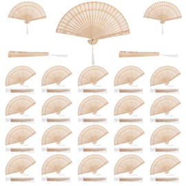 ZOOFOX 25 Pieces Sandalwood Fans, Wooden Handheld Folding Fan with Tassels and Present Bags, Vintage Hand Fan for Wedding Favors, Dancing Party, Baby Shower, Birthday Party Supplies