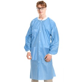 MEDICAL NATION Case of 50 Disposable Lab Coats - Blue - Durable SMS Knee Length Lab Coat Unisex, Comfortable and Easy to Wear Labcoat, For Hospitals, Pharmacies, Laboratories, Dental Clinics - Large
