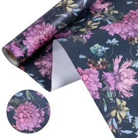 WRAPAHOLIC Kraft Floral Wrapping Paper - Mini Roll - 17 Inch x 16.5 Feet - Vintage Floral Design for Wedding, Birthday, Drawer Liners, Home Closet Shelves